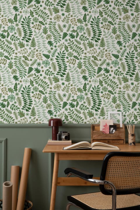 Green Indian Print Floral Leaf Wallpaper