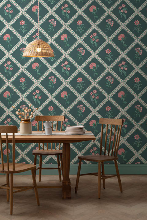 Dark Block Print Botanical Trellis Mural