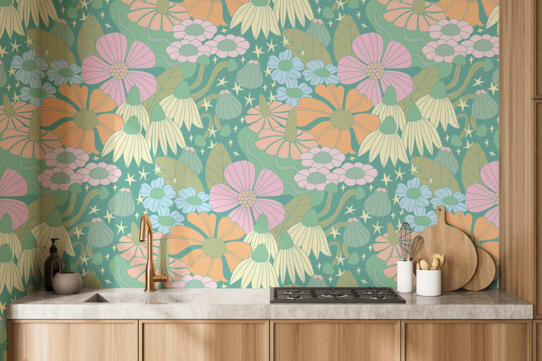 Elizabeth Olwen Cosmic Floral Green Fototapet