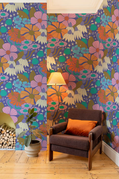 Elizabeth Olwen Cosmic Floral Purple Mural
