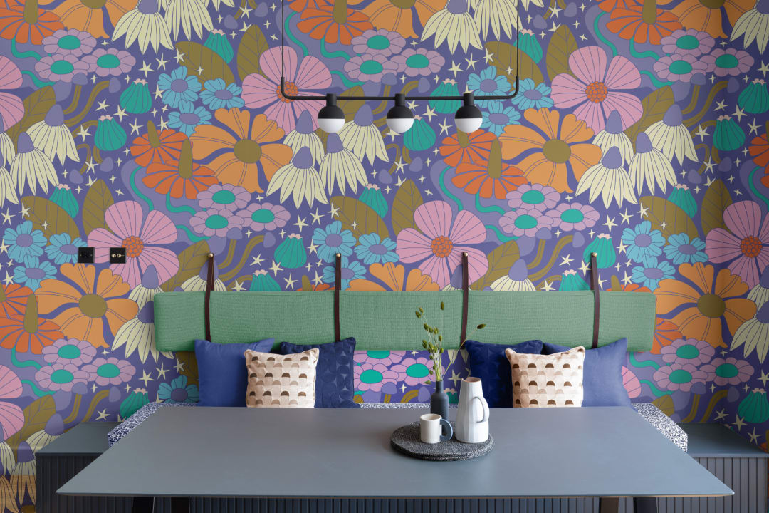 Elizabeth Olwen Cosmic Floral Purple Mural