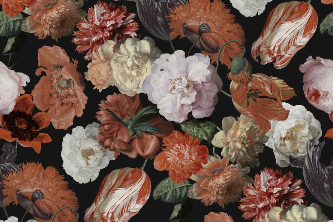 Papier peint panoramique floral peint en rouge