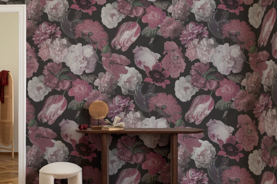 Lila målad storskalig blommig mural-tapeter