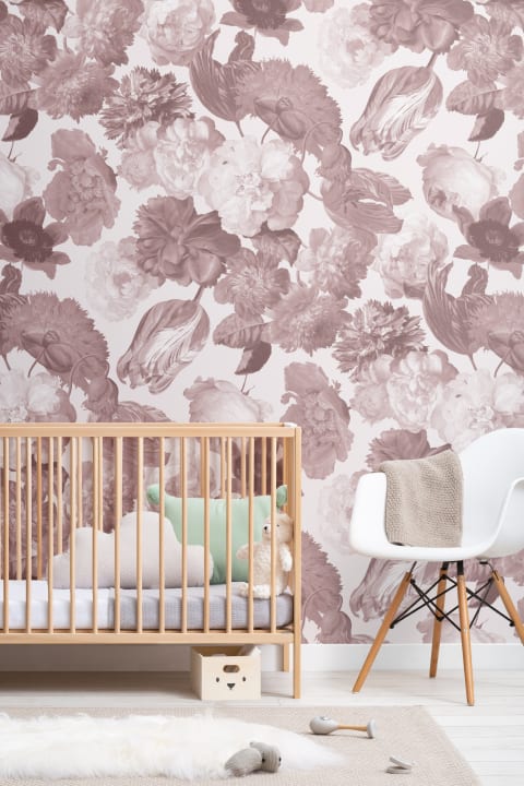 Papier peint panoramique floral peint en rose