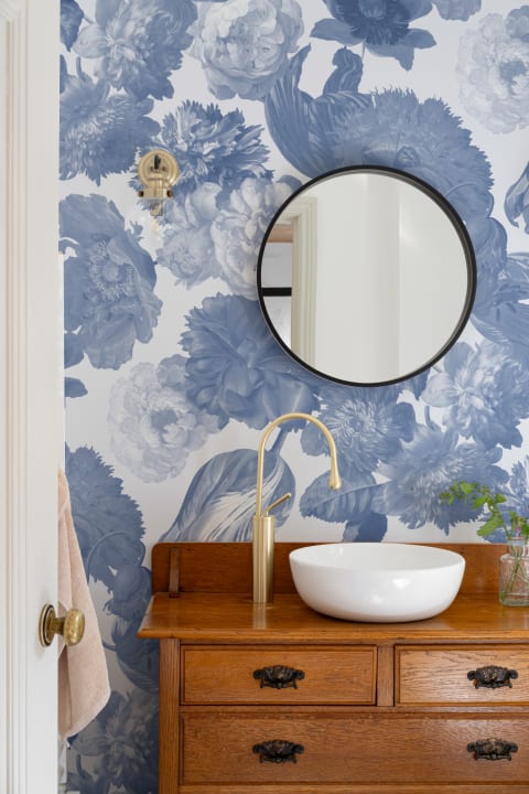 Blue Painted Large Scale Floral Mural