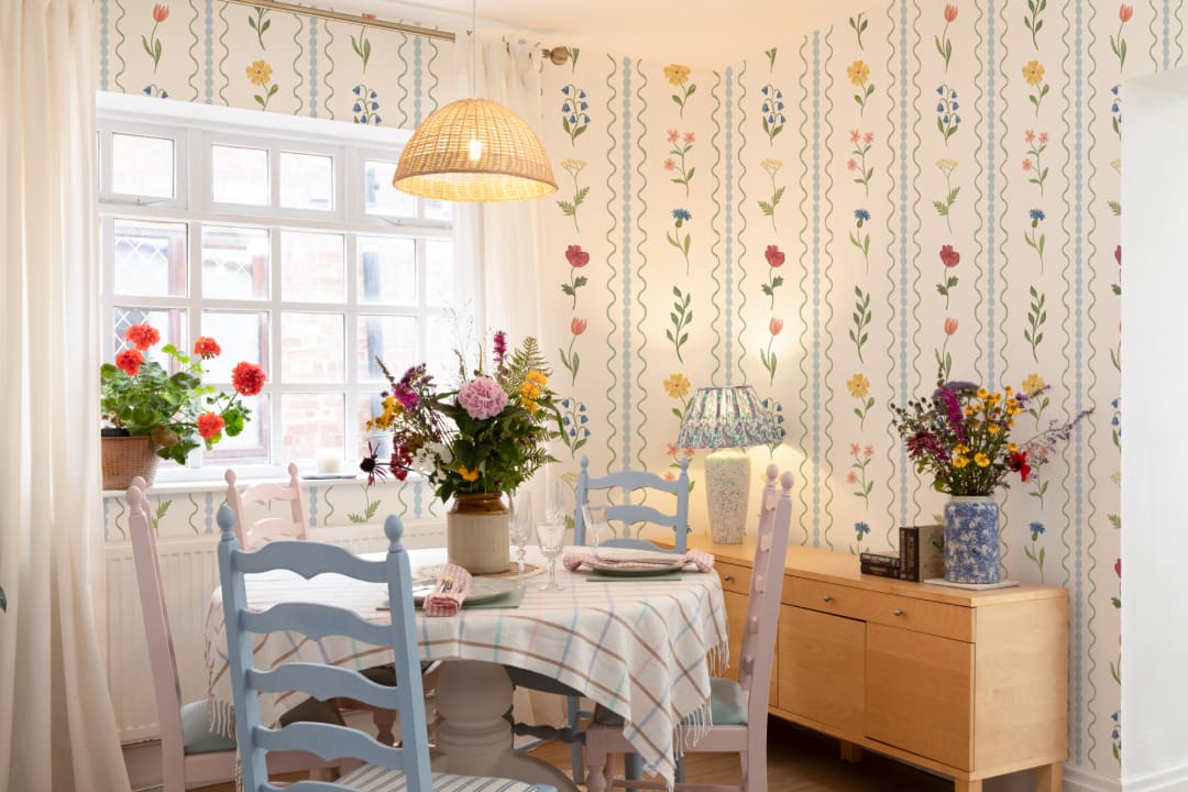 Blue Bobbin Striped Wildflower Mural