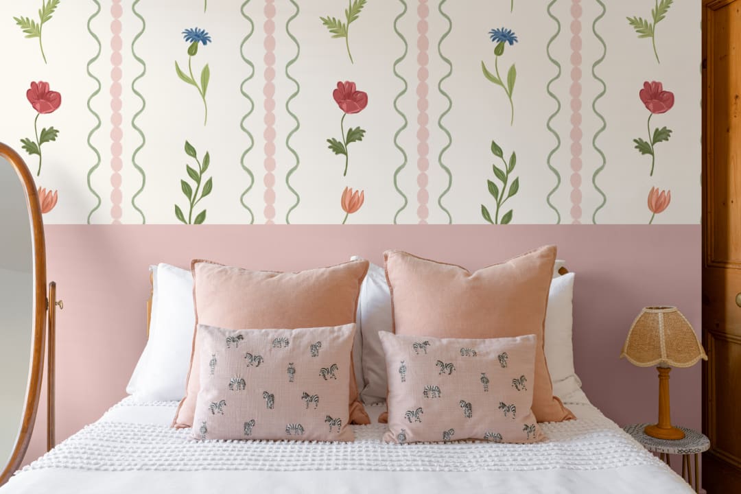 Pink Bobbin Striped Wildflower Mural