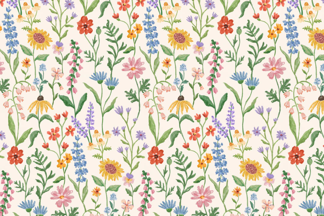 Beige håndtegnet fototapet med vilde blomster