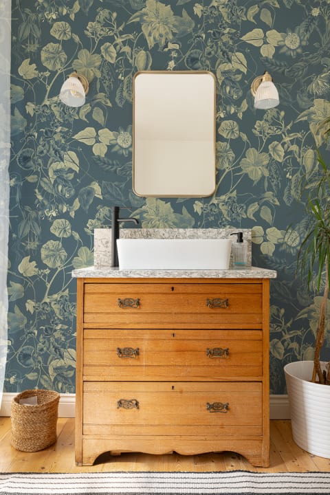 Tonal Botanical Floral Wall Mural in Blue