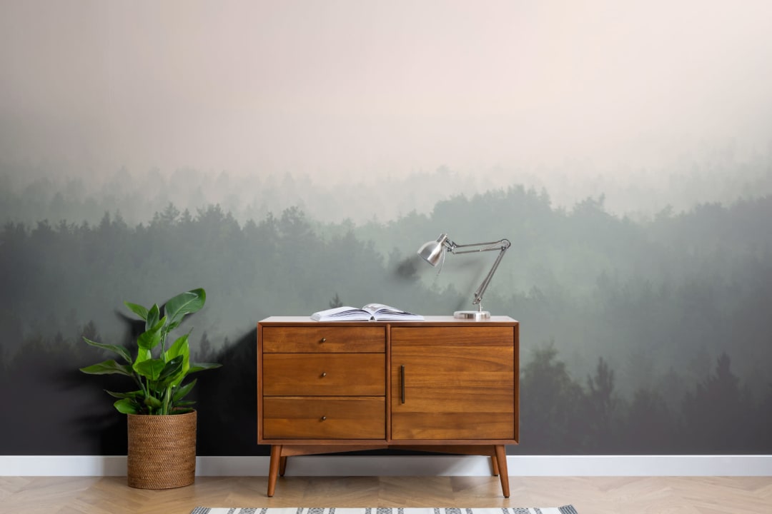 Peach & Green Pastel Ombre Forest Wallpaper Mural