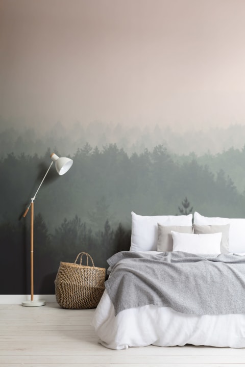Peach & Green Pastel Ombre Forest Wallpaper Mural