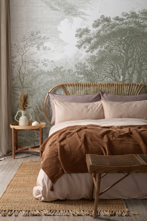 Green Tree Forest Etching Wallpaper Mural