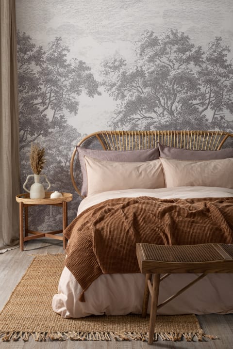 Gray Forest Illustration Etching Wallpaper Mural