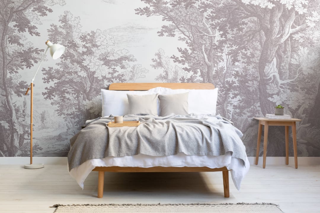 Minimal Gray Forest Illustration Etching Wallpaper Mural