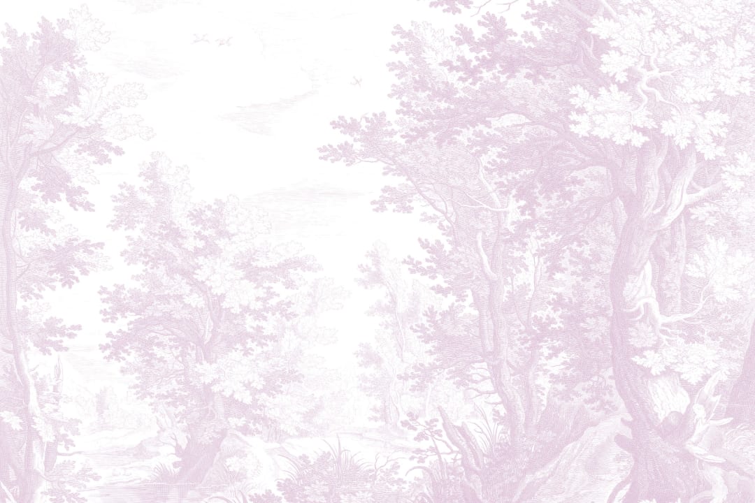 Pink Minimal Forest Illustration Etching Wallpaper Mural