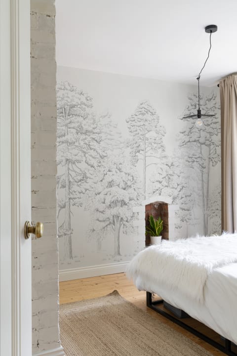 Gray Illustrated Forest Wallpaper Mural