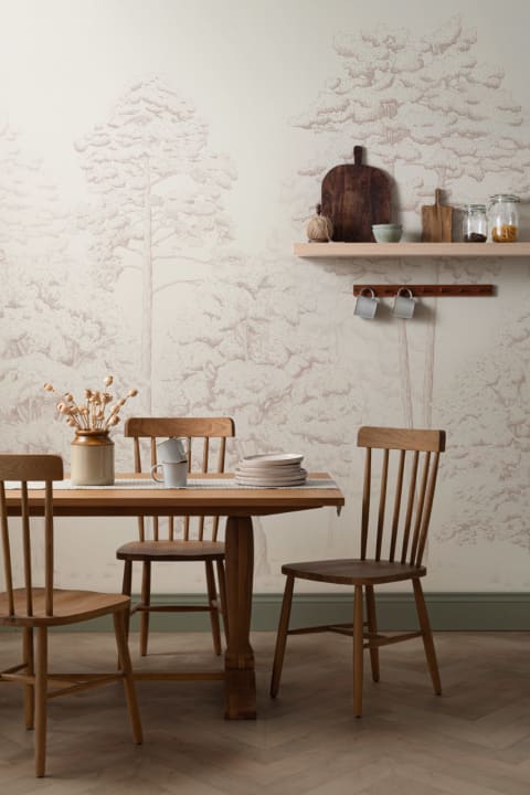 Pink Illustrated Forest Wallpaper Mural