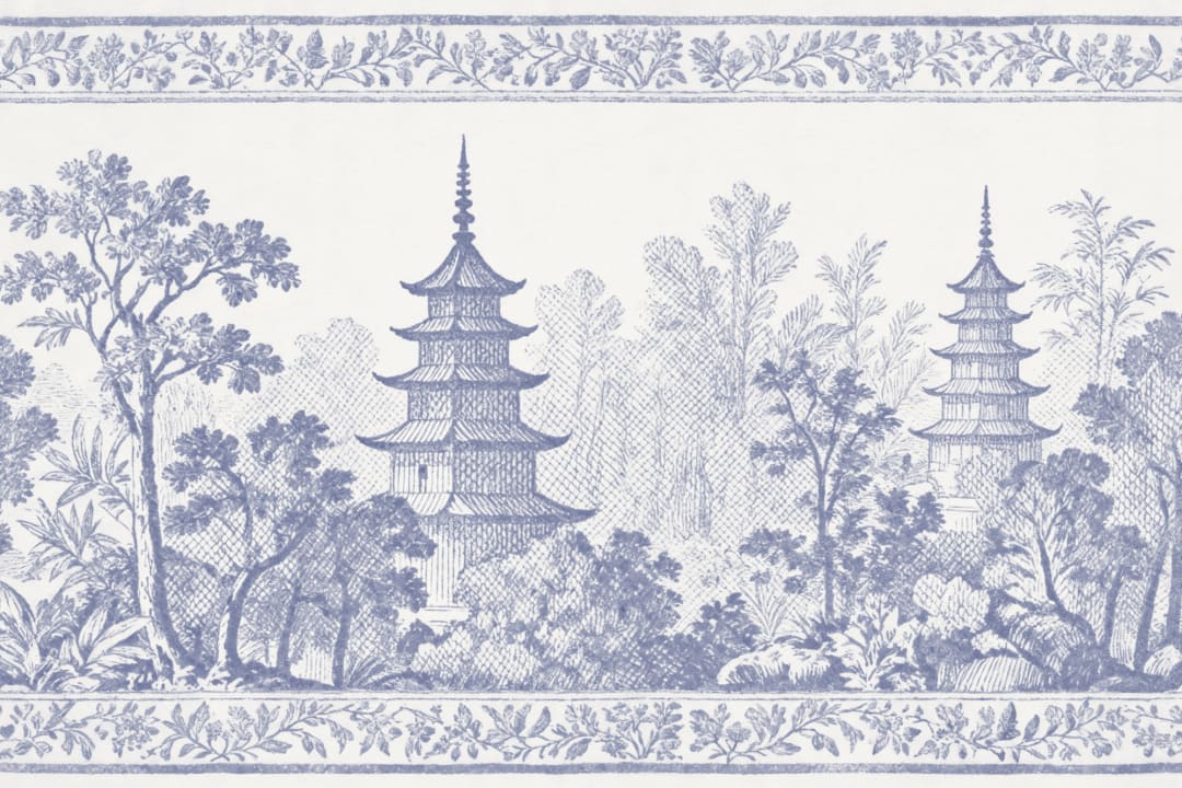 Blue Japanese Landscape Serenity Pagoda Design Wall Mural