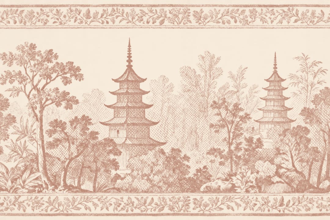 Warm Oriental Pagoda Landscape Vintage Style Mural