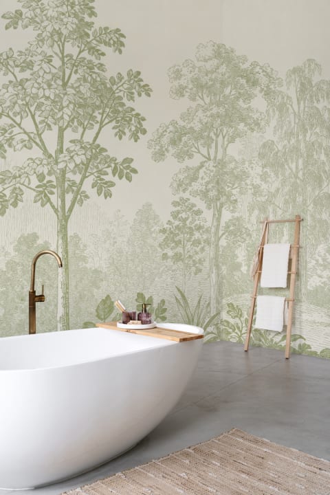 Green Botanical Forest Scene Vintage Nature Mural