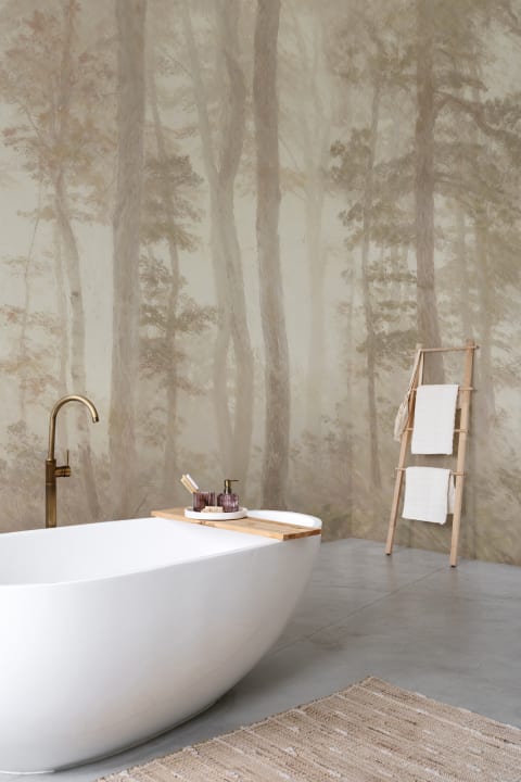 Neutral Forest Serenity Nature Mural With Soft Tones