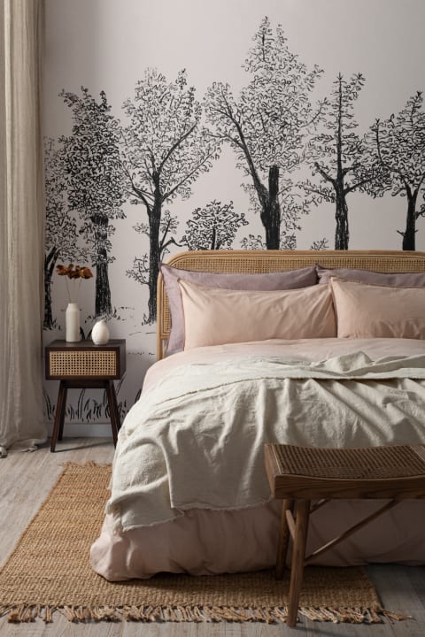 Black Illustrated Traditional European Forest Mural