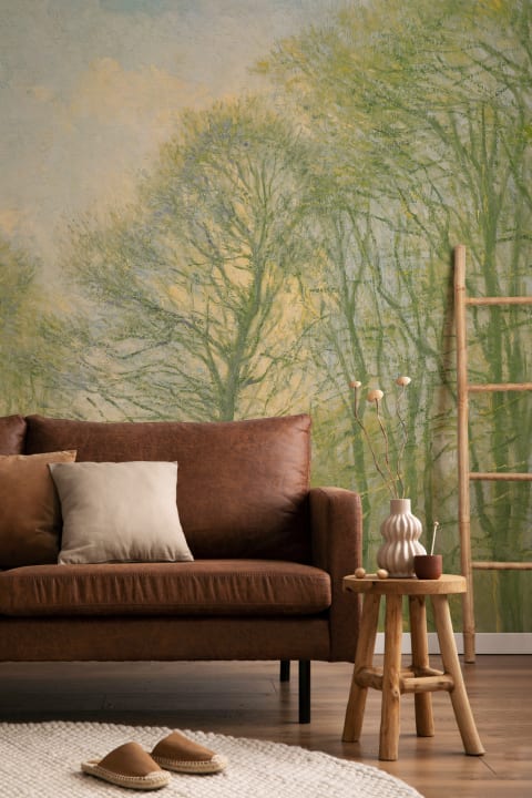 Green Loosely Painted Forest Mural