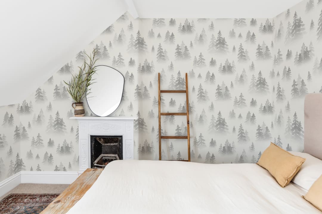 Gray Watercolor Birch Tree Forest Wallpaper Mural