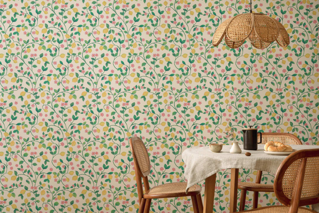 White Little Botanical Lemons Wallpaper