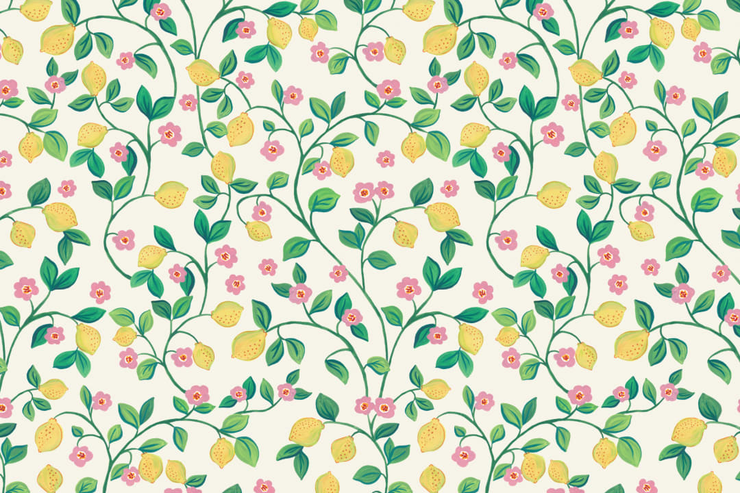 White Little Botanical Lemons Wallpaper