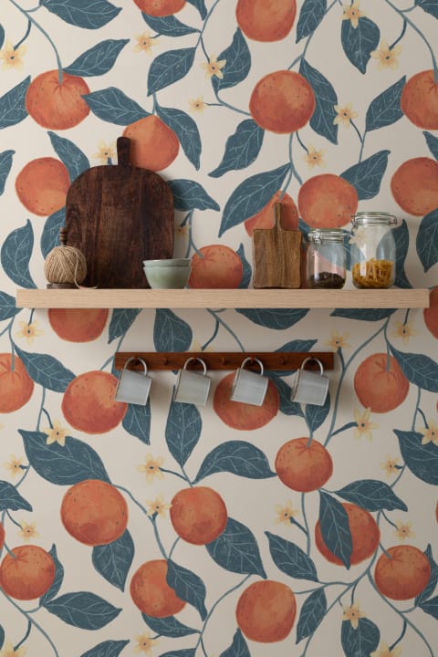 Beige Botanical Oranges Mural