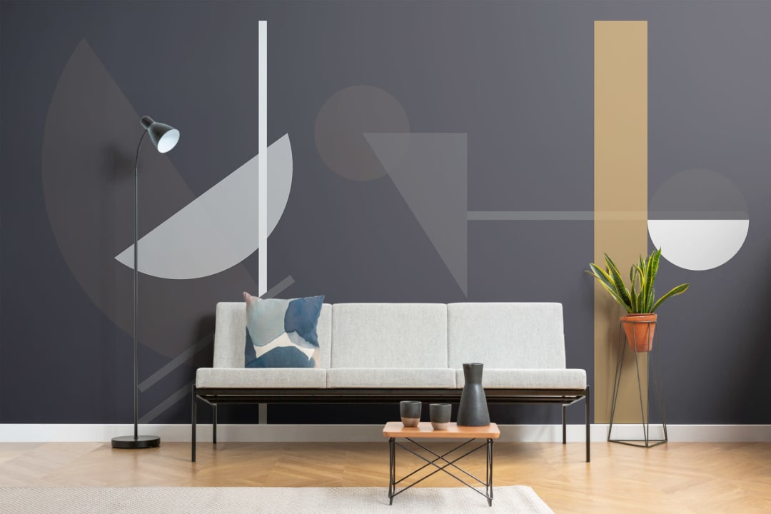 Mural Papel Pintado Formas Geométricas Oscuras Estilo Mid-Century Moderno