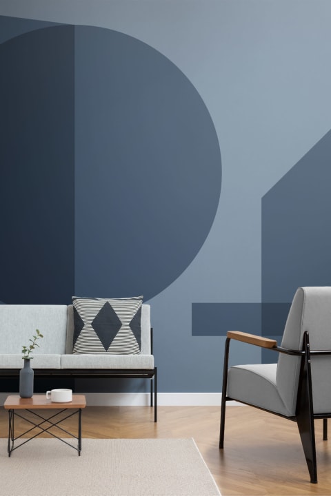 Mural Papel Pintado Formas Geométricas Modernas Azules Bauhaus