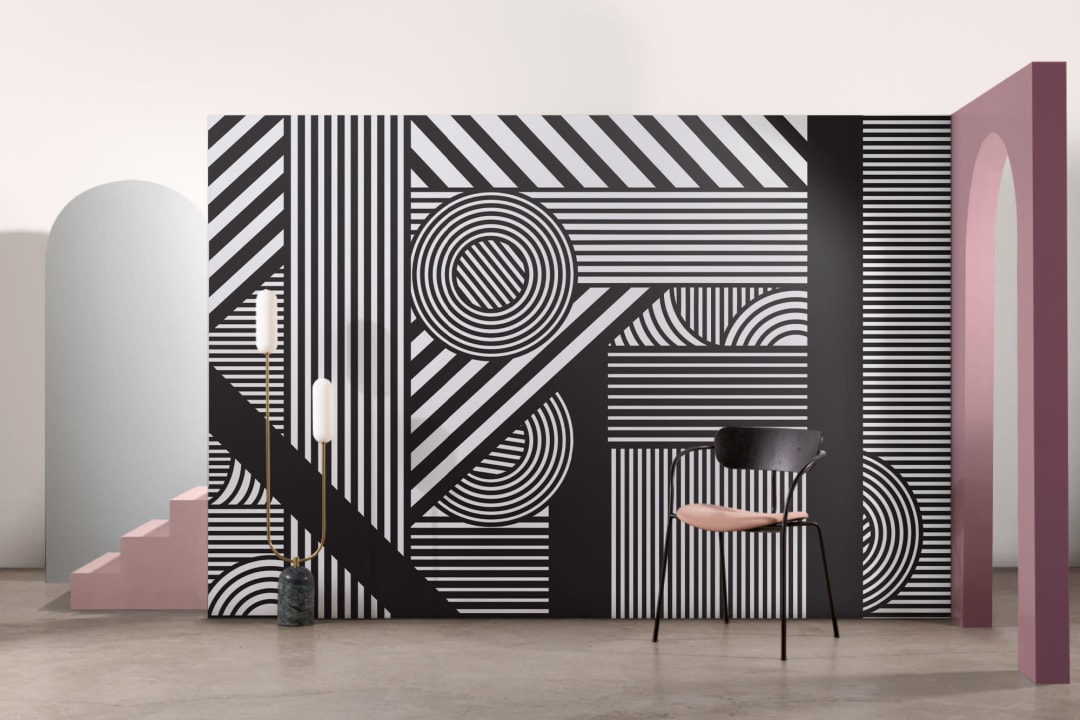 Mural Papel Pintado Geometría Hipnotizante en Blanco y Negro