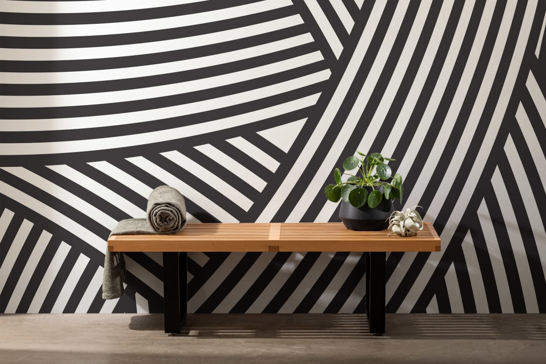 Mural Papel Pintado Líneas con Capas en Blanco y Negro