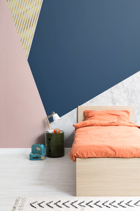 Carta da Parati Geometrica Rosa, Blu, Marmo e Oro