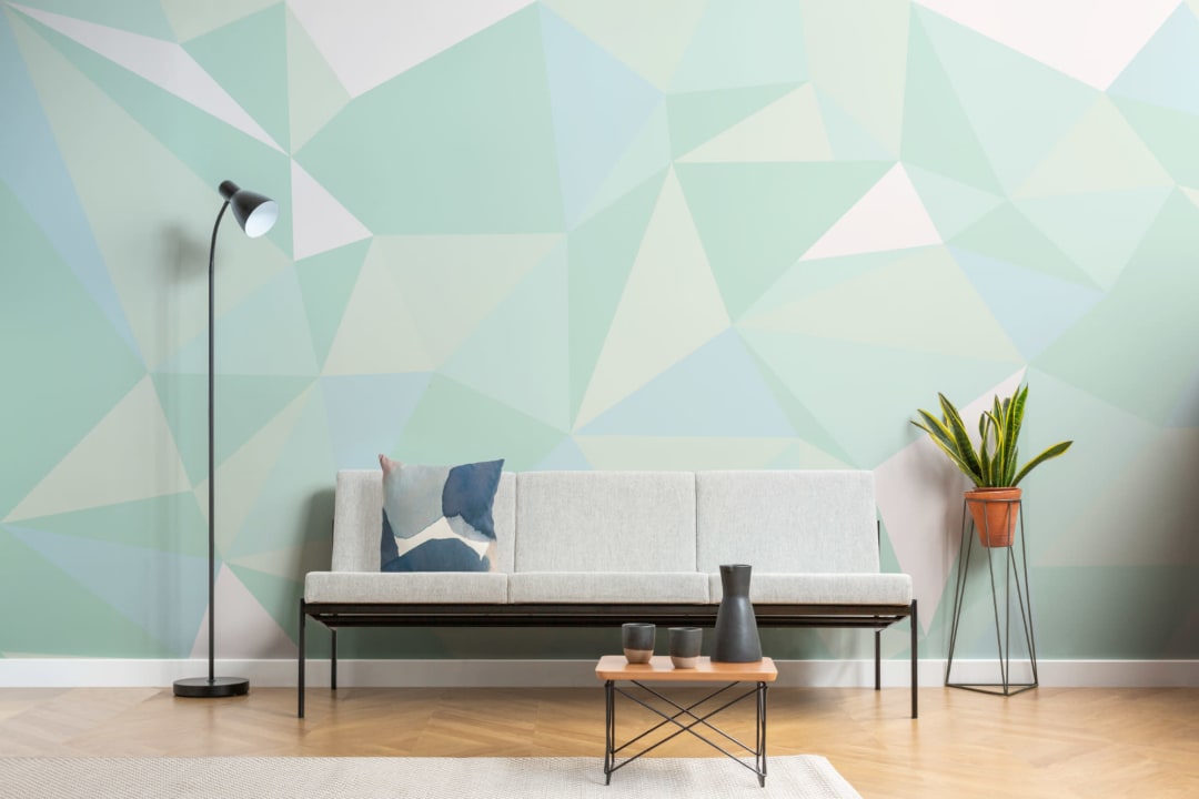 Mural Papel Pintado Formas Geométricas en Verde Menta