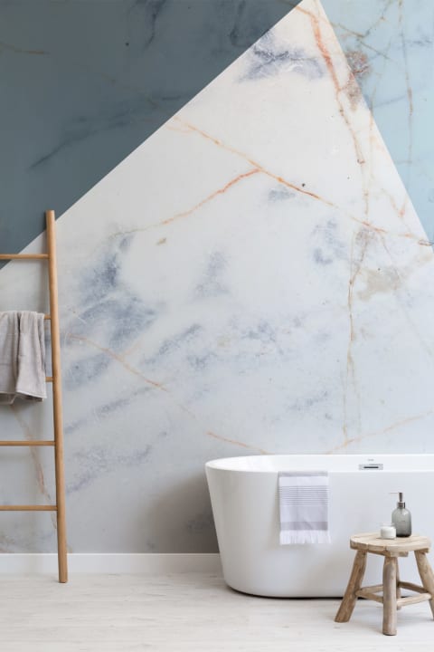 Blue Marble Effect Geometric Wallpaper Mural