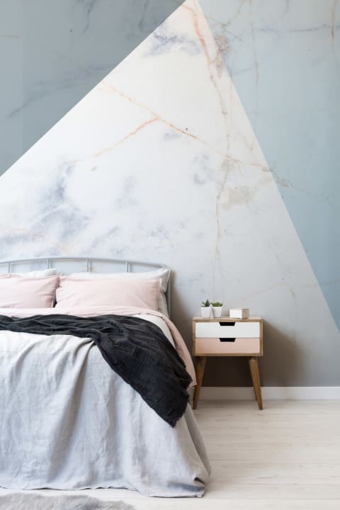 Mural Papel Pintado Mármol con Triángulos Grandes en Azul y Blanco