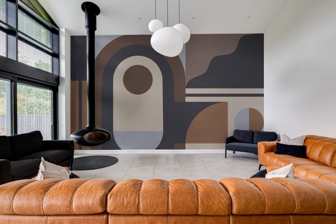 Murale geometrică modernă îndrăzneață multicoloră mid-century