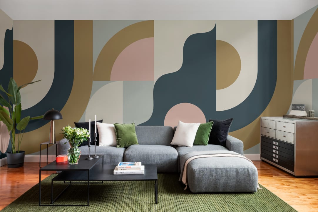 albastru marin Retro Geometric Pattern Abstract murale