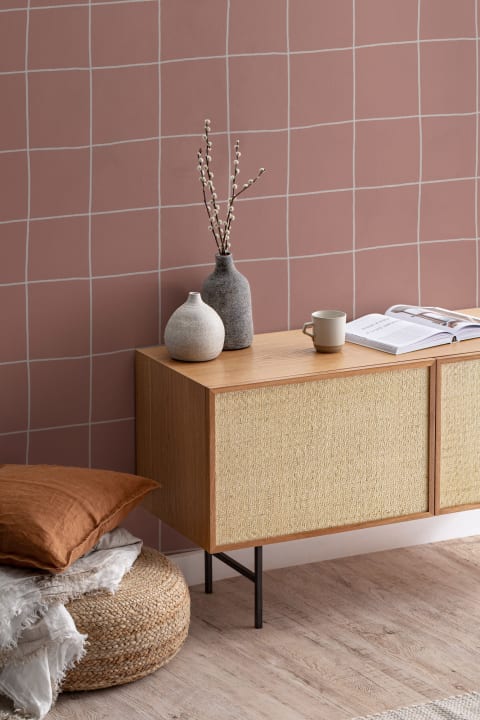 Modern Pink Grid Repeat Pattern Wallpaper