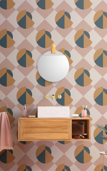 Retro Memphis Pink & Yellow Geometric Repeat Pattern Wallpaper