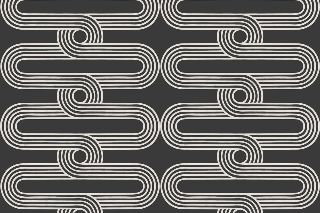 Black & White Stripes and Curves Repeat Pattern Wallpaper