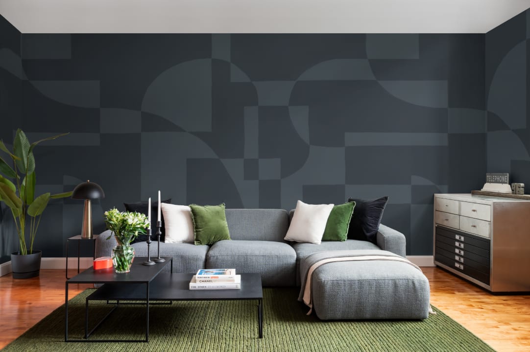 Navy Blue Scandinavian Abstract Geometric Mural