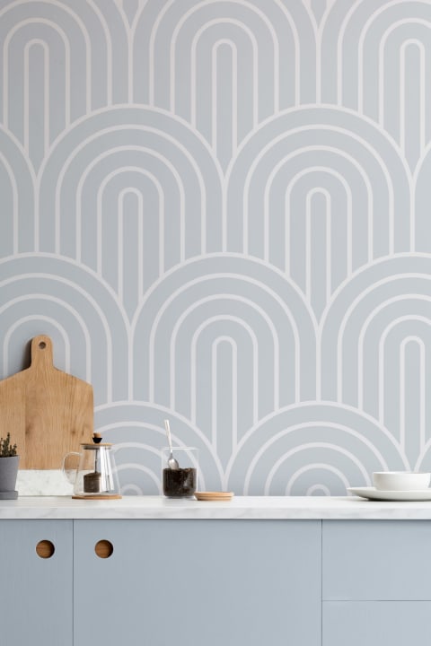Papel Pintado Geométrico Círculo Infinito de Rayas Gris