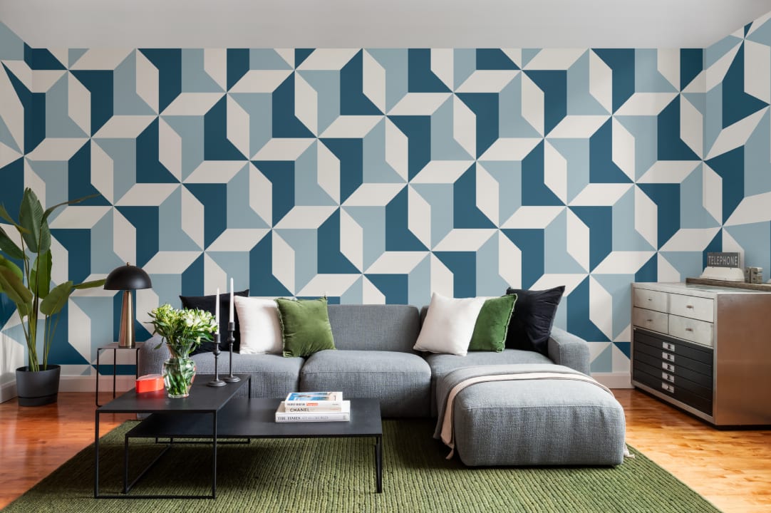 Blue Abstract Geometric Wallpaper Mural