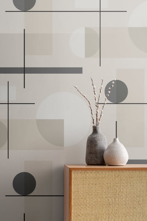 Papel Pintado Mid Century en Beige con Motivo de Formas Geométricas