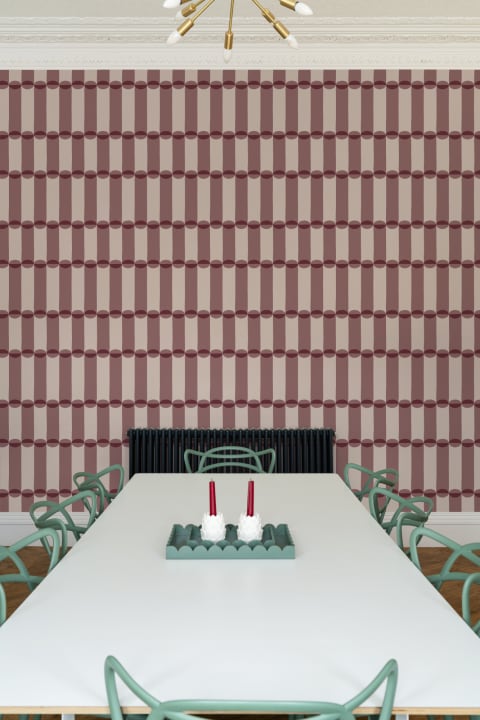 Burgundy Retro Geometric Pattern Wallpaper Mural