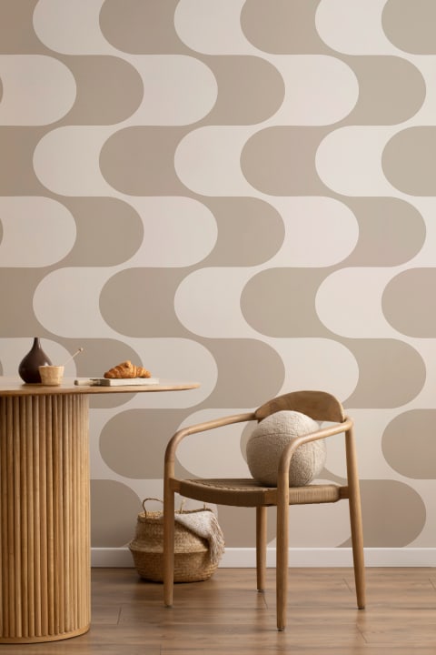 Beige Geometric Pattern Mid-Century Modern Wall Mural